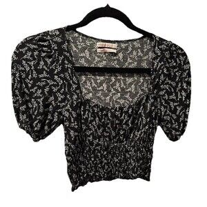 Urban Outfitters Womens Plunging Crop Shirt Elastic Black Paisley Size S